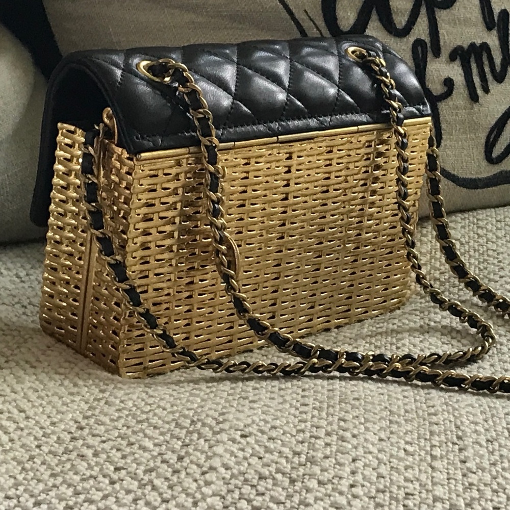 Lambskin metal raffia flap bag